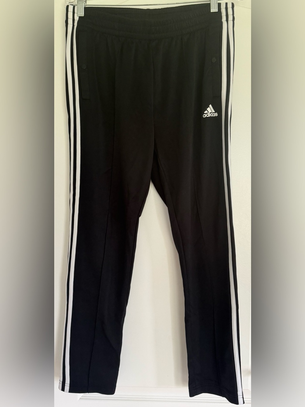 Adidas Snap Button Track Pants Black White Stripe Pull Away Joggers Womens L